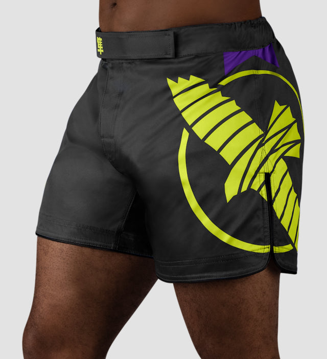 Hayabusa MMA Shorts Icon - Sort/Neon