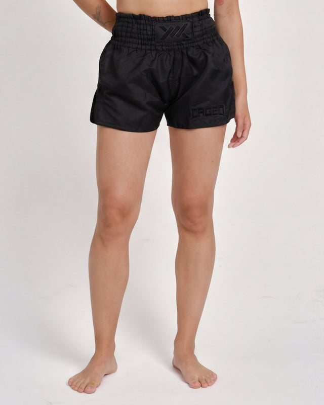 Pantaloncini Muay Thai Caged Classic – Nero/Nero