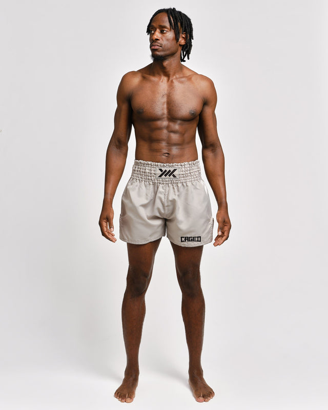 Pantaloncini Muay Thai Caged Classic – Grigio chiaro/Nero