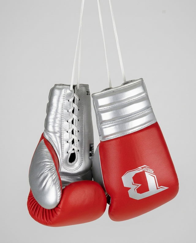 Luvas de boxe Booster Rapid Strike com fecho de cordão – Vermelho/Prata
