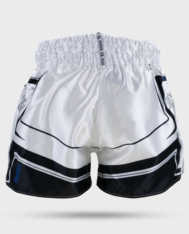 Shorts de Muay Thai Booster BFG Ignite – Blanc/Bleu/Noir