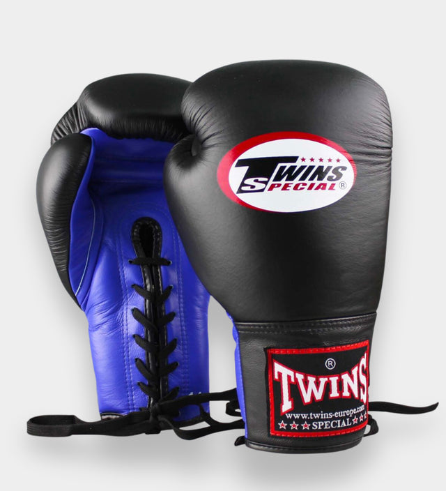 Gants de boxe Twins BGVLL1 à lacets – Noir/Bleu
