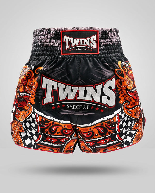 Muay Thai trenky Twins TTBL Barong – Černé/Červené/Oranžové