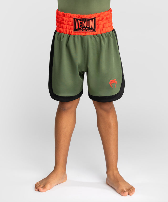 Calções de boxe Venum Classic Criança – Verde militar/Laranja