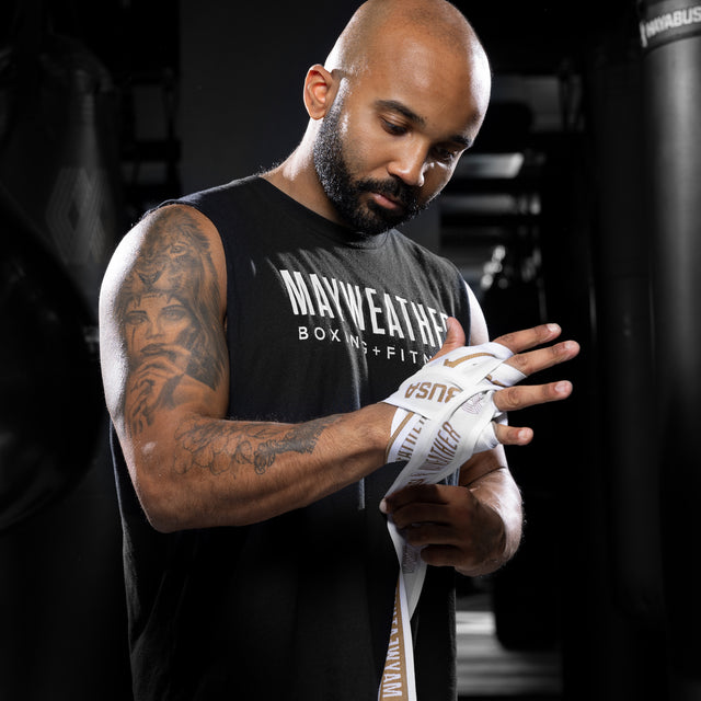 Bandes de boxe Hayabusa x Mayweather Deluxe – Blanc/Or