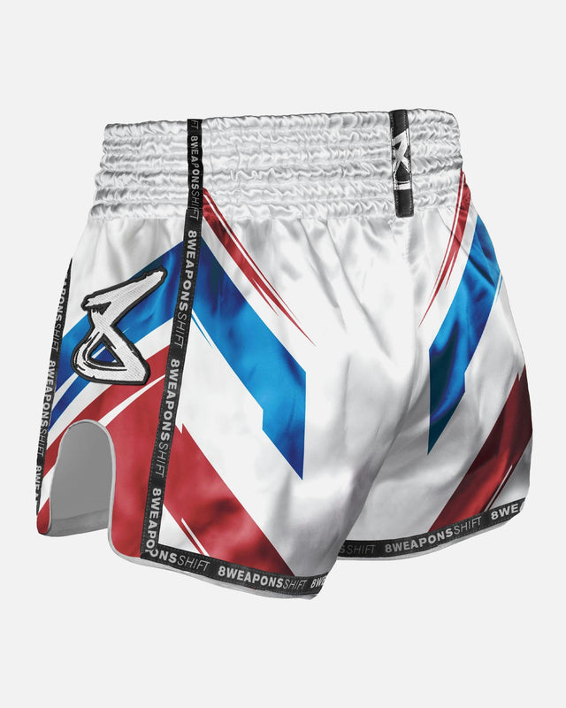 8 WEAPONS Muay Thai shorts Shift – Hvid/Navy/Rød