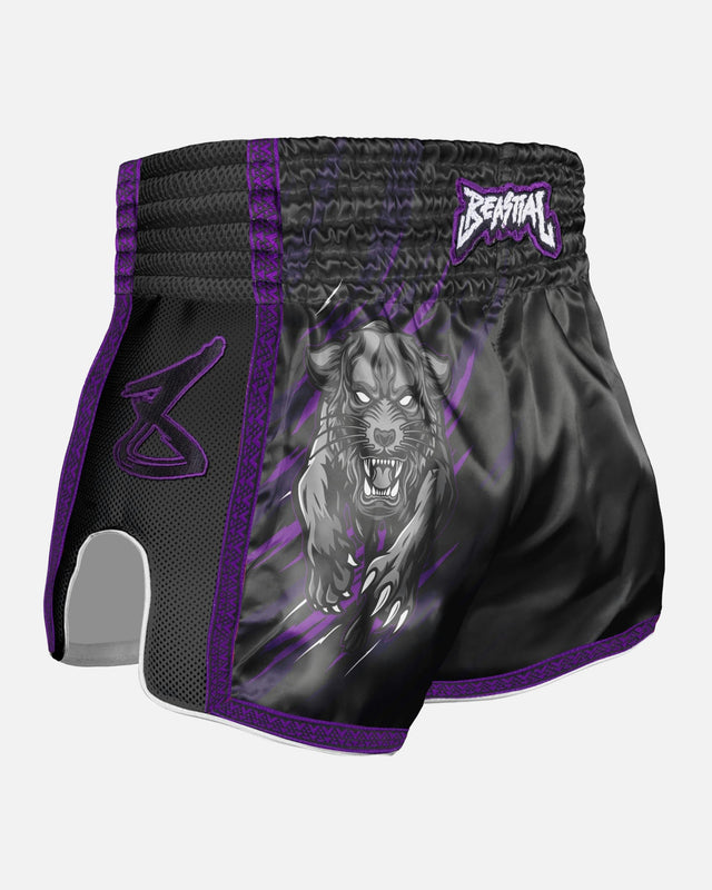 8 WEAPONS Muay Thai Shorts Beastial Panther - Zwart/Paars