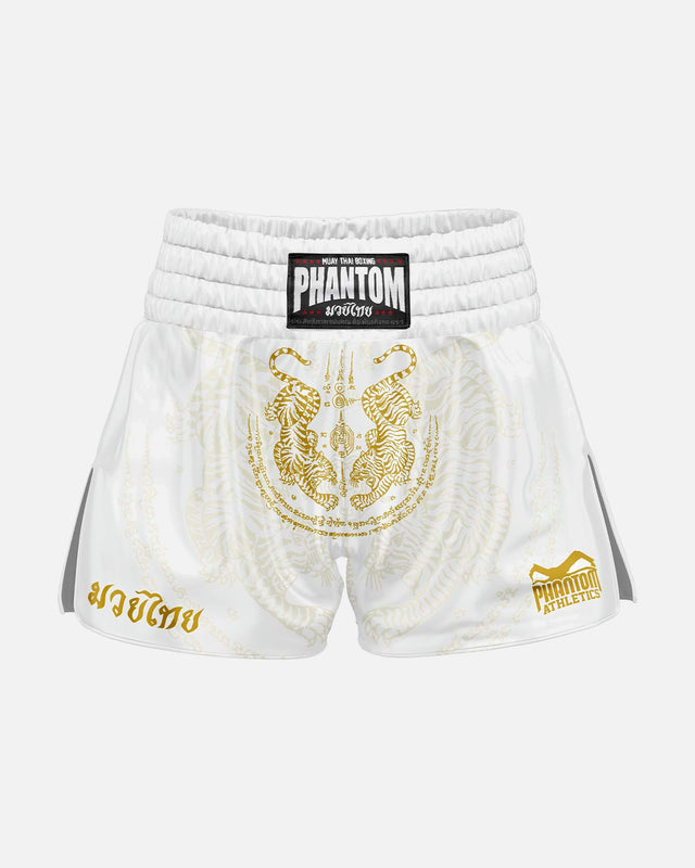 Pantaloncini Muay Thai Phantom Athletics Sak Yant – Bianco/Oro
