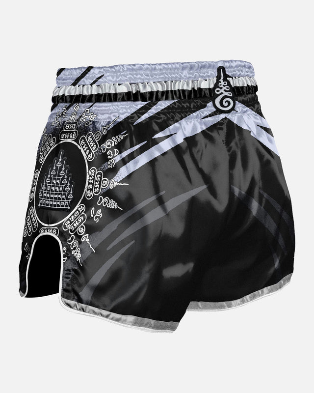 Pantalones de Muay Thai 8 WEAPONS 8 Ways Yant – Negro/Plata