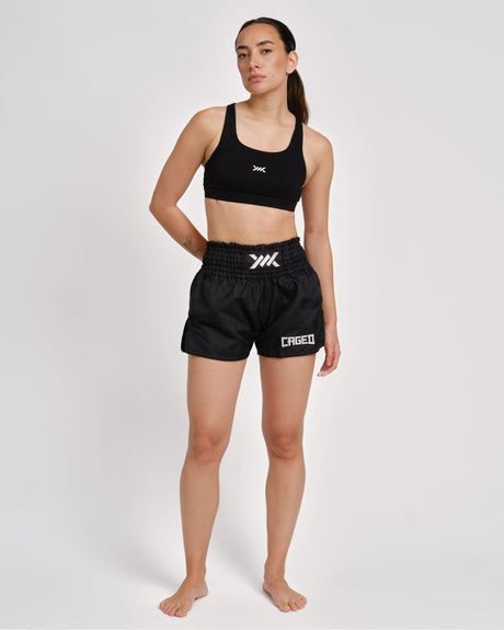 Pantalones de Muay Thai Caged Classic – Negro/Blanco mujer
