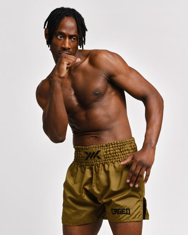 Pantaloncini Muay Thai Caged Classic – Cachi/Nero