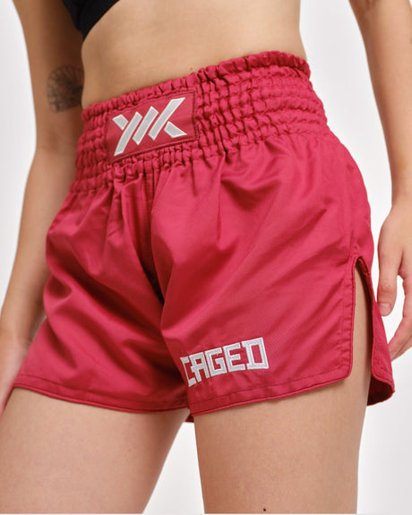 Caged Muay Thai shorts Classic - Rød/Hvid dame