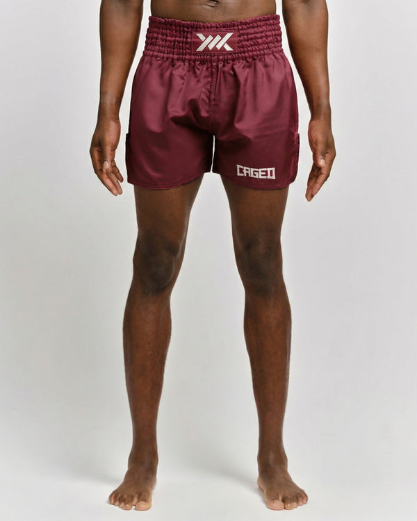 Pantaloncini Muay Thai Caged Classic – Bordeaux/Bianco