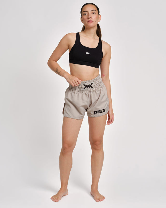Pantaloncini Muay Thai Caged Classic – Grigio chiaro/Nero donna