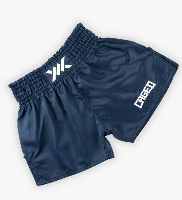 Caged Muay-Thai-Shorts Classic – Marineblau/Weiß Damen