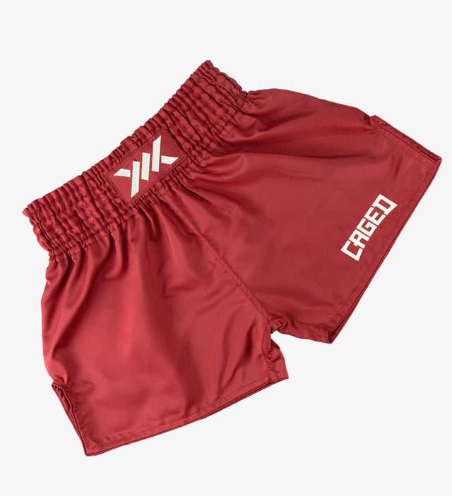 Spodenki Muay Thai Caged Classic – Czerwone/Białe damskie