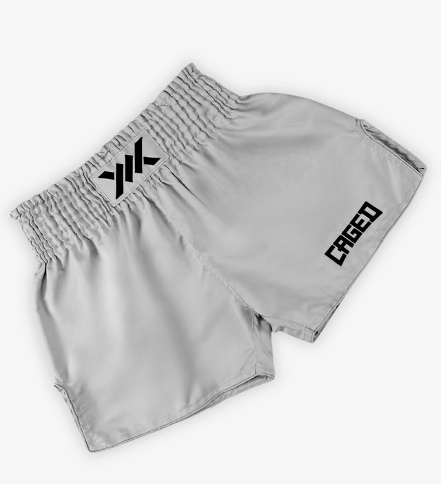 Pantaloncini Muay Thai Caged Classic – Grigio chiaro/Nero donna