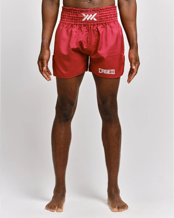 Pantaloncini Muay Thai Caged Classic – Rosso/Bianco