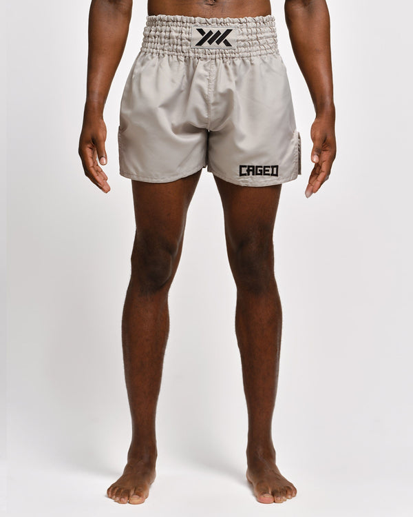 Pantaloncini Muay Thai Caged Classic – Grigio chiaro/Nero
