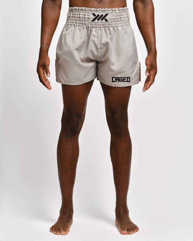 Pantaloncini Muay Thai Caged Classic – Grigio chiaro/Nero
