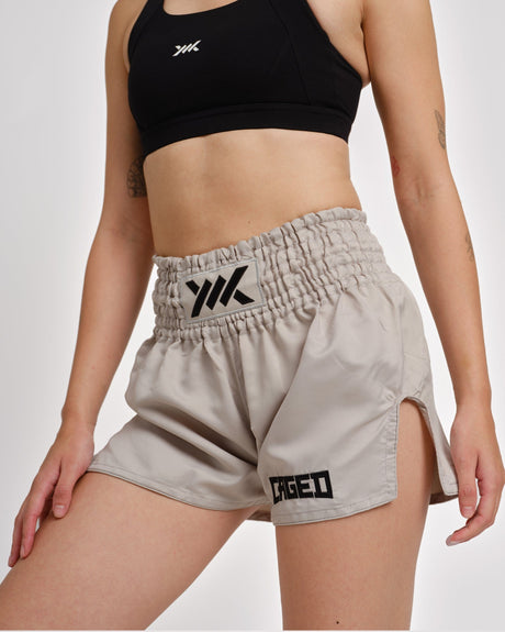 Pantalones de Muay Thai Caged Classic – Gris Claro/Negro Mujer