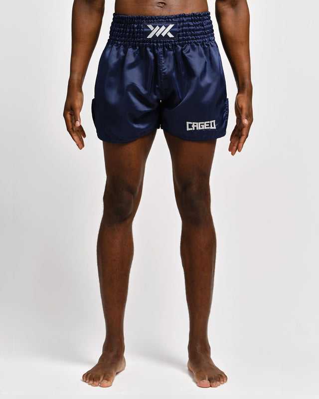 Caged Muay-Thai-Shorts Classic – Navy Blau/Weiß