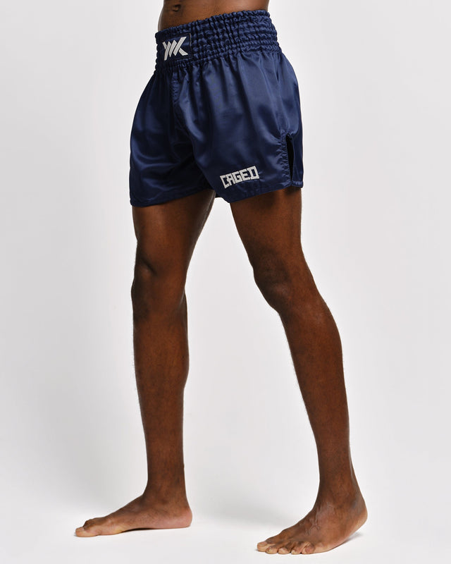 Caged Muay-Thai-Shorts Classic – Navy Blau/Weiß