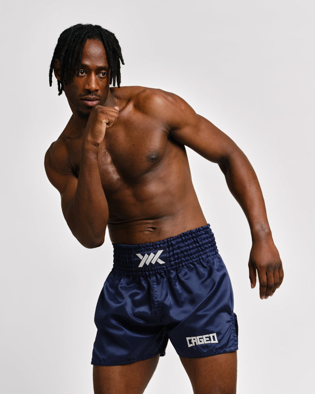 Caged Muay-Thai-Shorts Classic – Navy Blau/Weiß