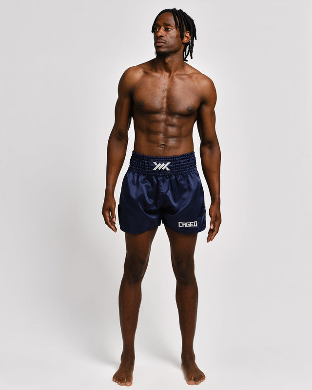 Caged Muay-Thai-Shorts Classic – Navy Blau/Weiß