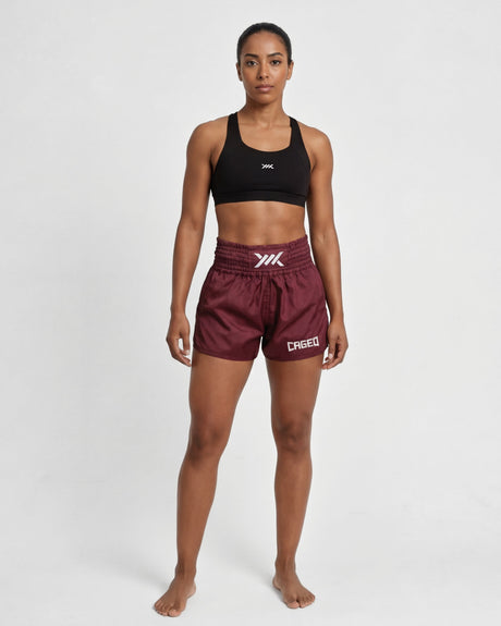 Pantalones de Muay Thai Caged Classic – Bordeaux/Blanco Mujer