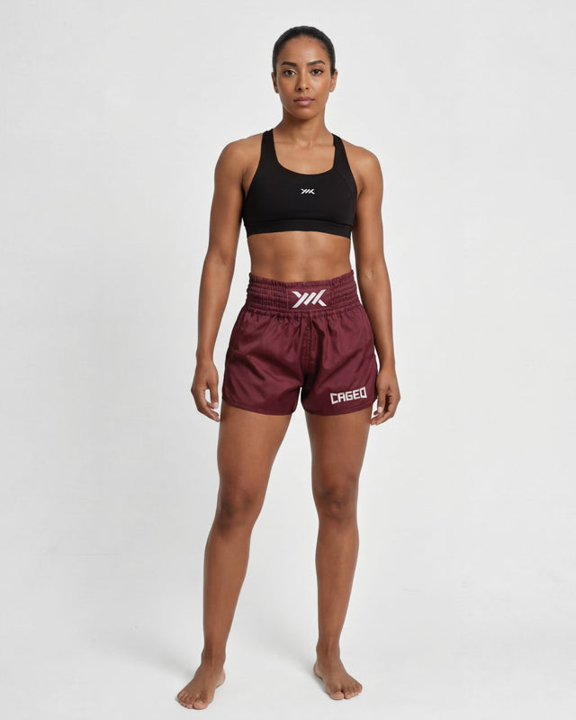 Pantalones de Muay Thai Caged Classic – Bordeaux/Blanco Mujer