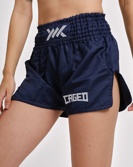 Pantalones de Muay Thai Caged Classic – Azul marino/Blanco mujer