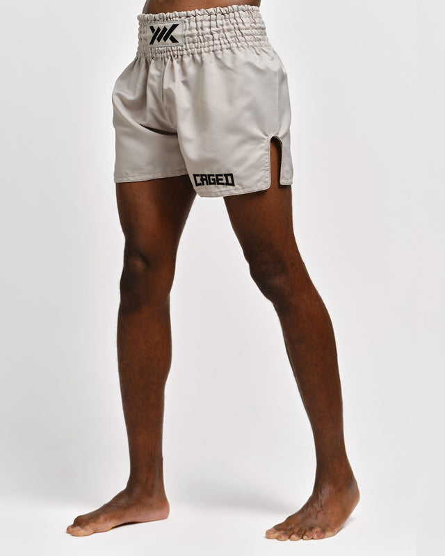 Pantaloncini Muay Thai Caged Classic – Grigio chiaro/Nero