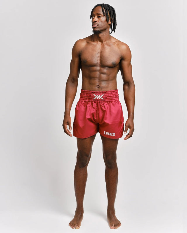 Spodenki Muay Thai Caged Classic – Czerwone/Białe