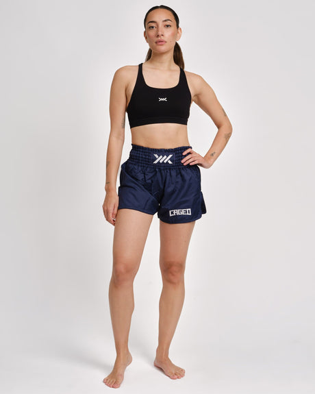 Pantalones de Muay Thai Caged Classic – Azul marino/Blanco mujer