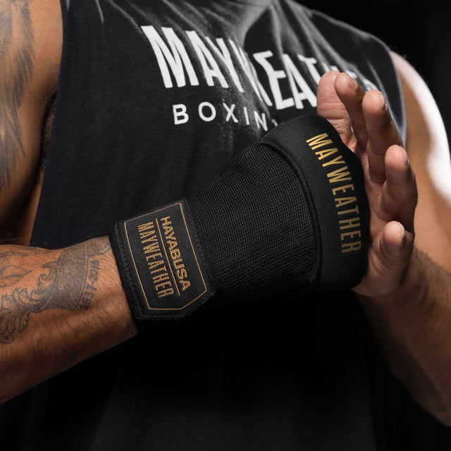 Hayabusa x Mayweather Inderhandsker Deluxe Quick Wraps - Sort/Guld