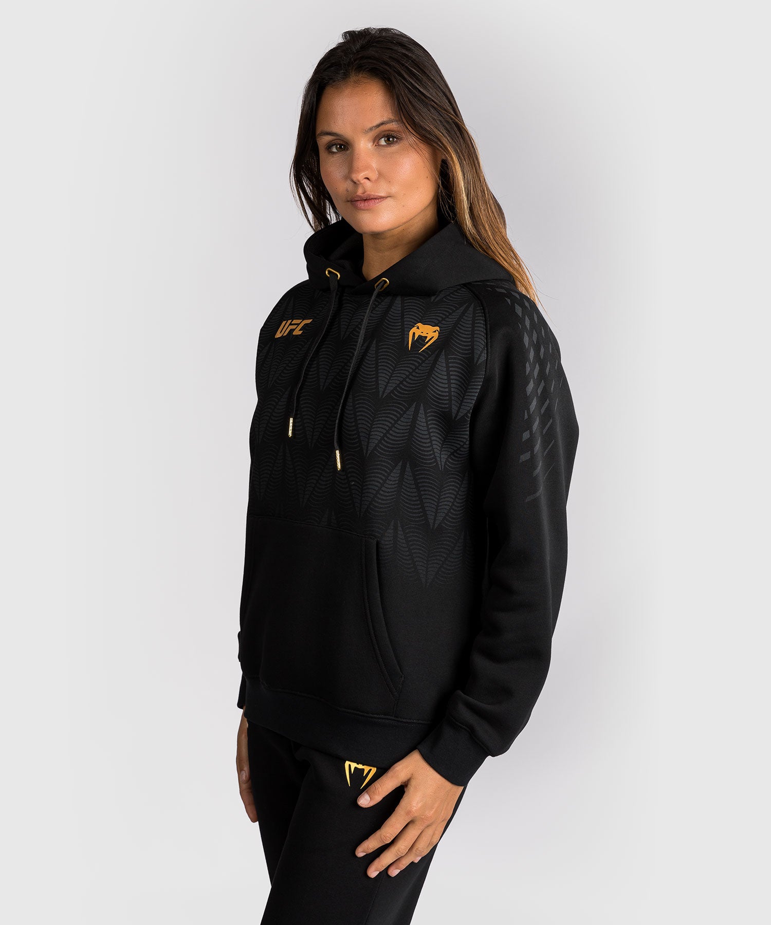Sudadera con capucha UFC Venum Zenith para mujer – Negro/Oro