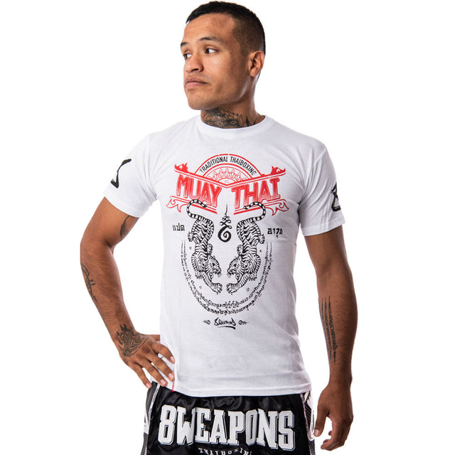 8 WEAPONS T-shirt Sak Yant Tigers – Hvid