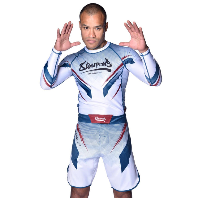 Pantalones de MMA 8 WEAPONS Shift – Blanco/Azul marino/Rojo