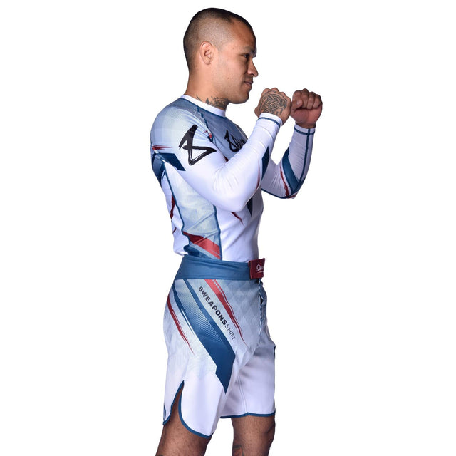 Pantalones de MMA 8 WEAPONS Shift – Blanco/Azul marino/Rojo