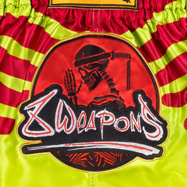 8 WEAPONS Muay Thai-shorts Jurassic – Neon grön/blodröd