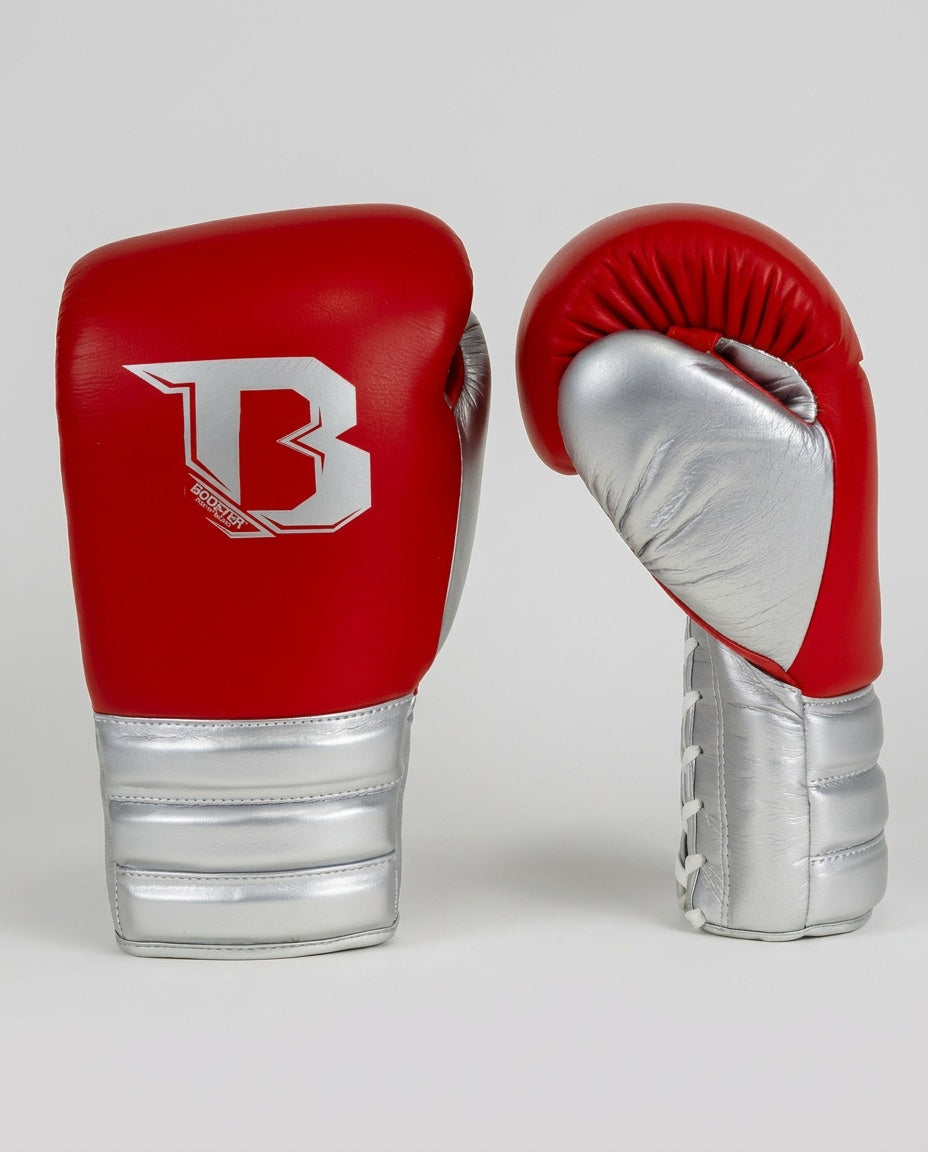 Luvas de boxe Booster Rapid Strike com fecho de cordão – Vermelho/Prata