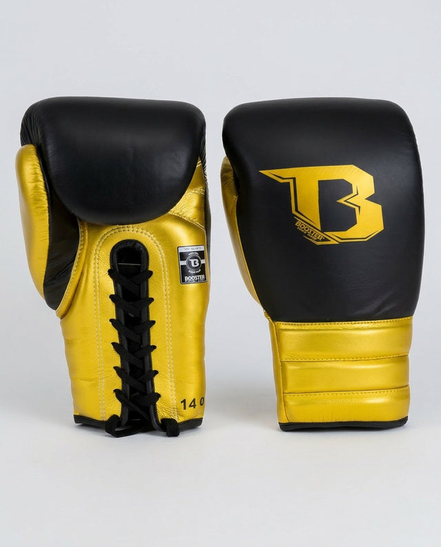 Guantoni da boxe Booster Rapid Strike con allacciatura – Nero/Oro