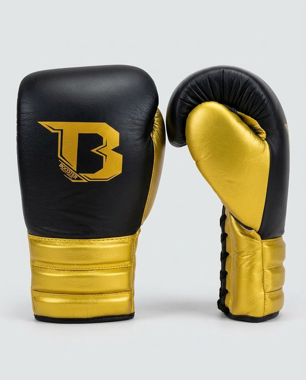 Luvas de boxe Booster Rapid Strike com fecho de cordão – Preto/Ouro