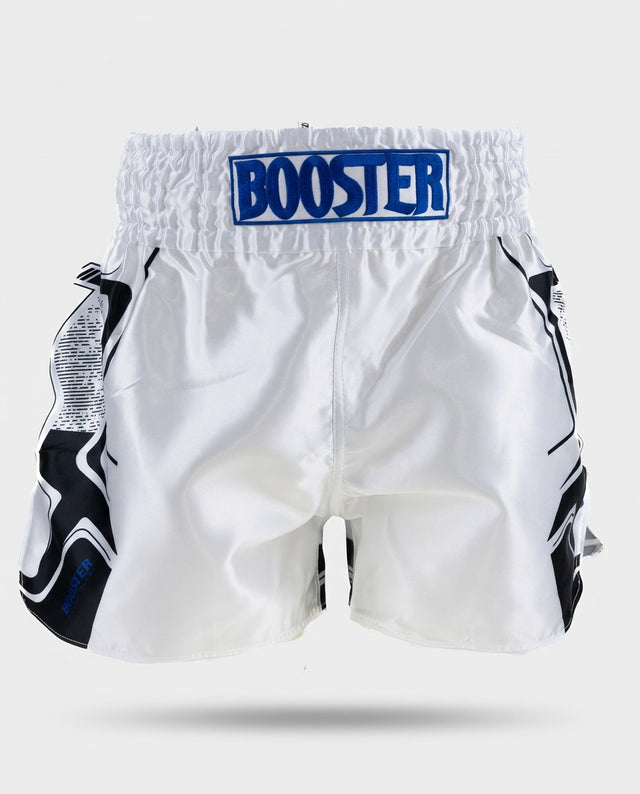 Shorts de Muay Thai Booster BFG Ignite – Blanc/Bleu/Noir