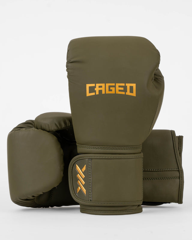 Rękawice bokserskie Caged Core – Khaki/Złote
