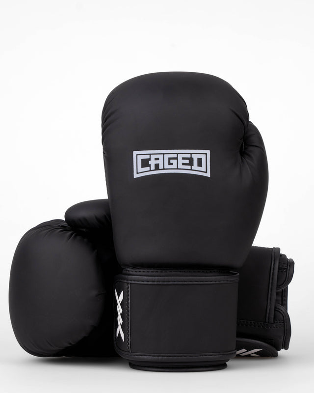 Gants de boxe Caged Shadow – Noir mat/Blanc