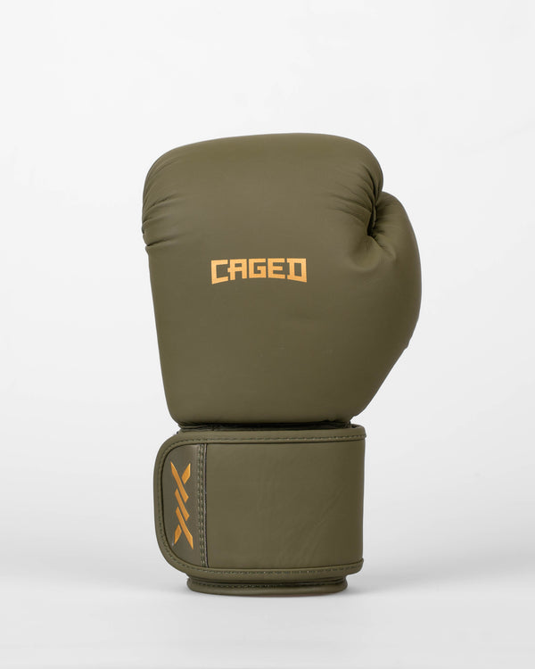 Dětské boxerské rukavice Caged Spark – Khaki zelená/Zlatá