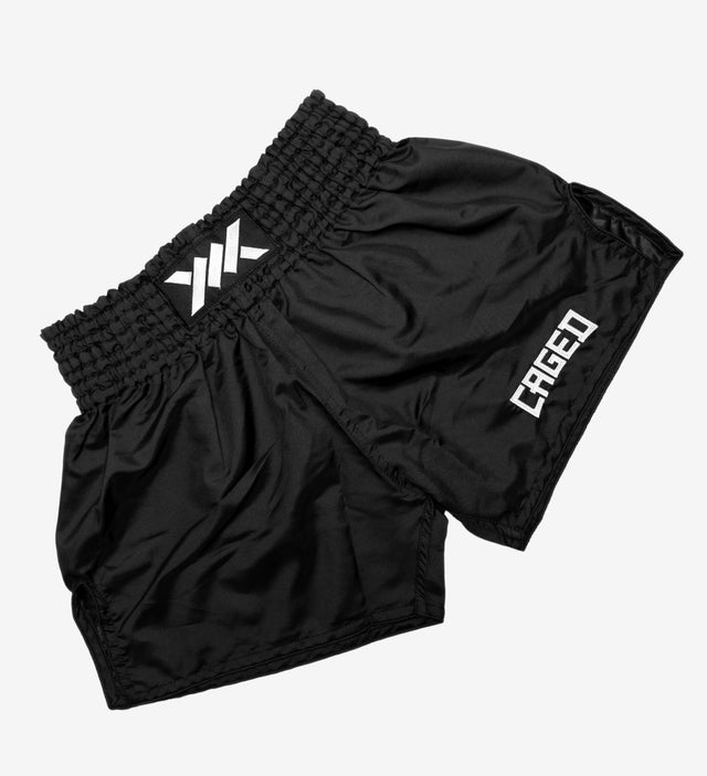 Pantaloncini Muay Thai Caged Classic – Nero/Bianco