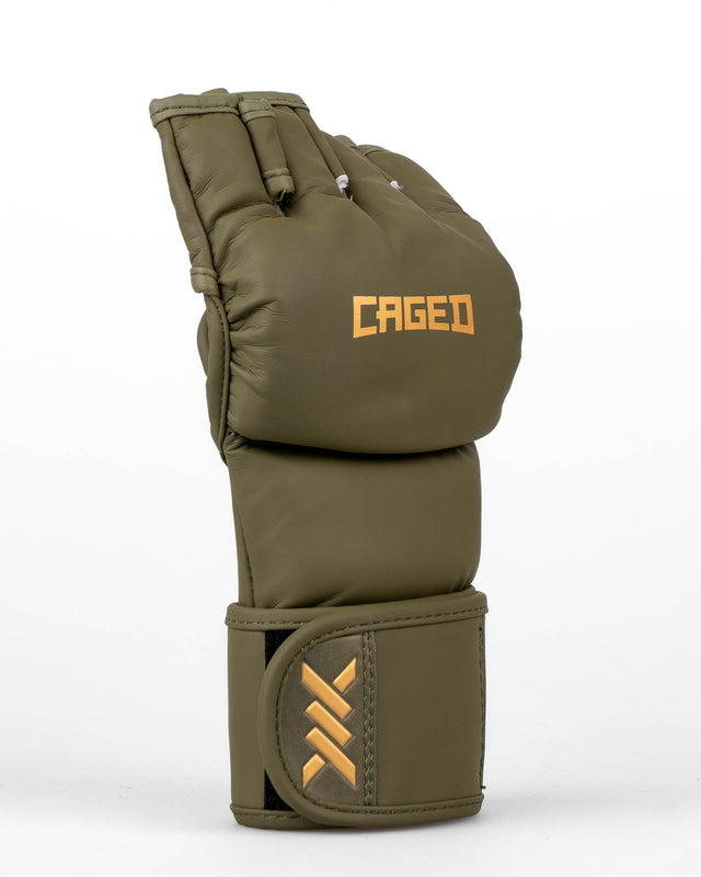 Guantes de MMA Caged Shadow – Caqui/Oro